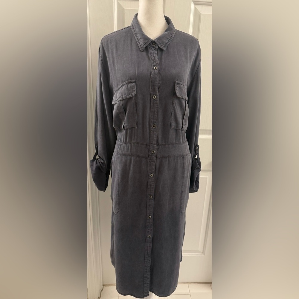 Billy T Button Down Long Sleeve Washed Black 100% Lyocell Dress XL Measurement